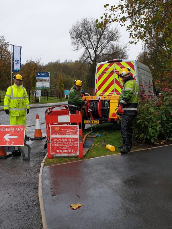 water jetting system for clearing blocks from underground internet cable ducts.